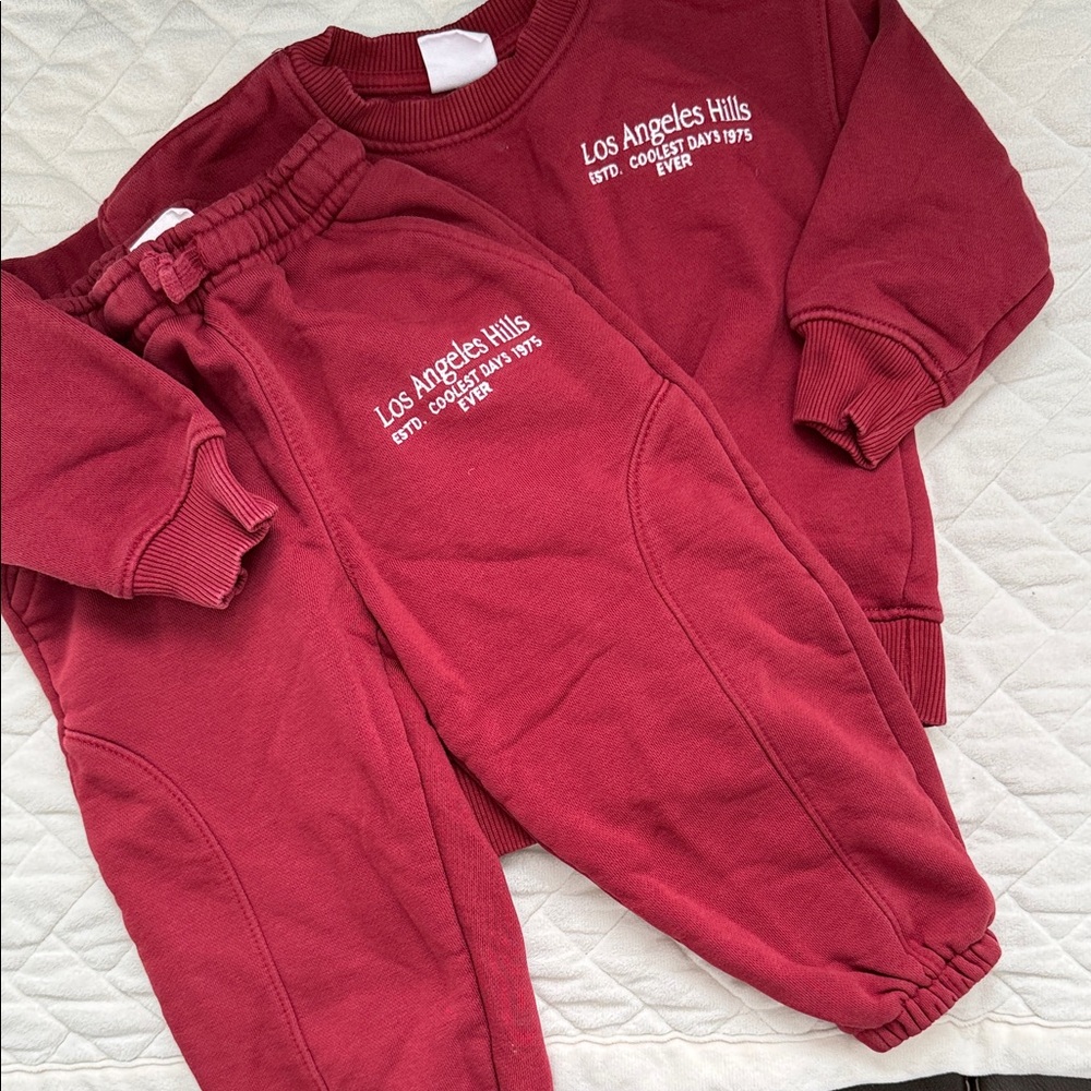 Zara Kids Coral-Red Sweatshirt and Joggers Set